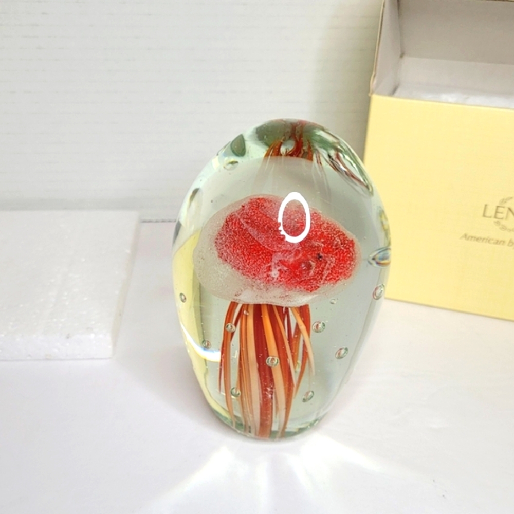 Lenox Rare Red Jellyfish Vintage Art Glass Paperweight Like New in Box